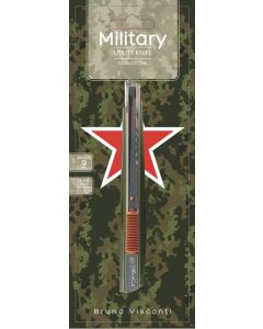 Нож канцелярский 9мм Military. Пластиковый корпус, черное лезвие